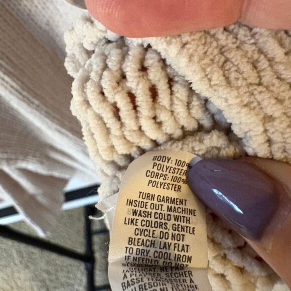 Aerie Crochet Chenille Cream Knit Hoodie Sweater Soft Cozy Oversized Boho Medium - Picture 12 of 14